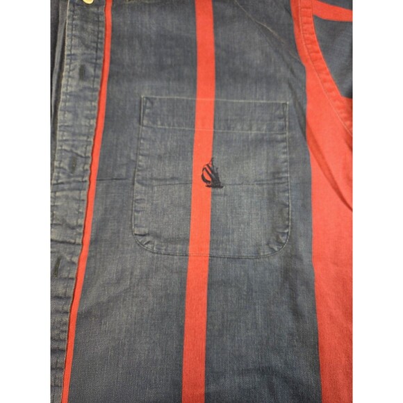 Vintage Nautica Shirt Men's Large Blue Red Wide Stripe Button Down 90s Classic - Picture 3 of 5
